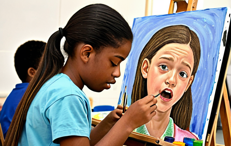 **
"Middle school students participating in an art workshop, expressing emotions through painting and drawing. The scene is vibrant and colorful, showcasing diverse artistic creations. Focus on the therapeutic aspect of art and the students' engagement."
**