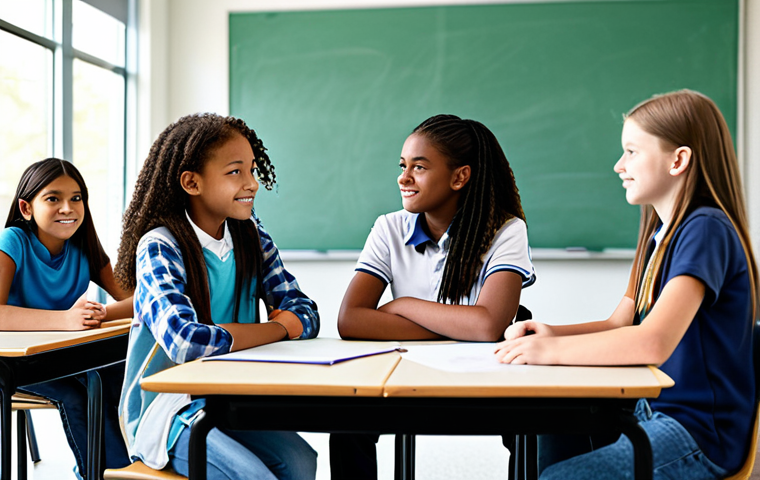 **

"A diverse group of middle school students participating in a peer mediation workshop in a bright, modern classroom, fully clothed, appropriate attire, safe for work, perfect anatomy, natural proportions, family-friendly, focus on teamwork and positive communication, realistic rendering, high quality."

**