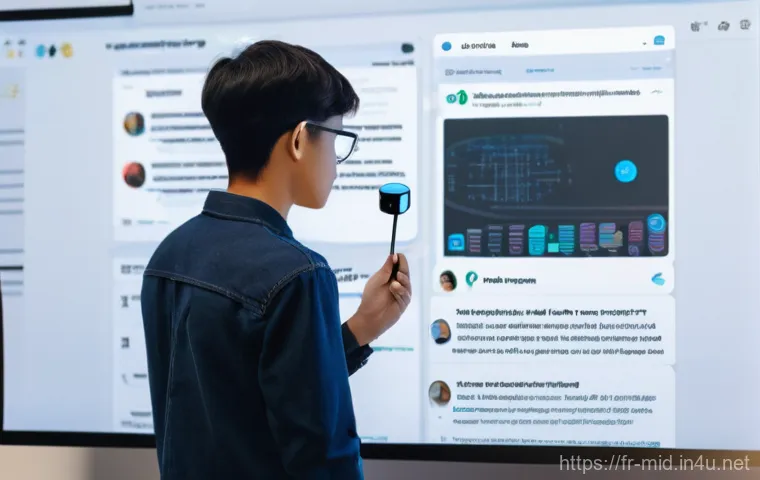 중학교 정보 검색 수업 - **Prompt:** A curious teenage student, wearing everyday clothes, is immersed in a vibrant digital la...