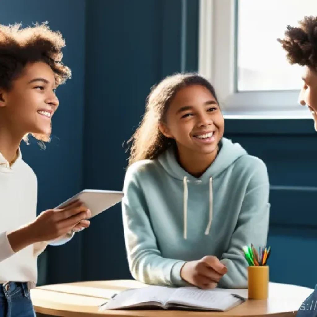 중학교 평가 방법 - **Prompt:** A diverse group of four teenage students (two girls and two boys), all dressed in fashio...