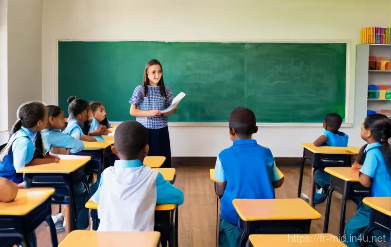 중학교 글로벌 교육 비교 - A vibrant split image portraying two distinct educational environments. On one side, a traditional c...