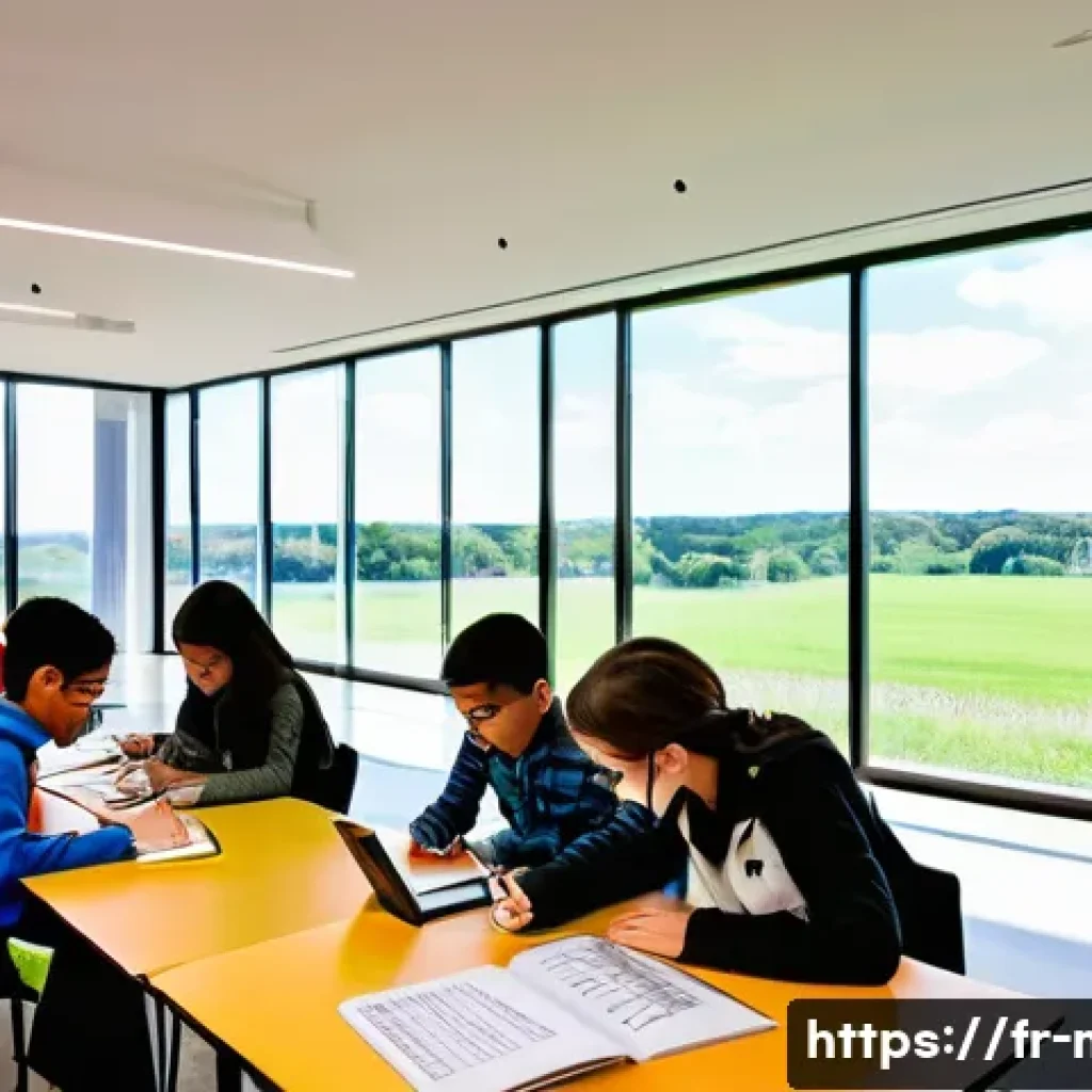 중학교 융합 교육 - **Interconnected Learning Environment:**
    "A vibrant and modern open-plan classroom filled with n...