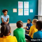 Home 22 중학교 도덕 교육 - A diverse classroom scene showing a group of French middle school students aged 12-14 sitting in a c...