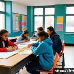 Home 20 중학교 긍정 심리학 적용 - A bright and welcoming classroom scene in a French middle school, showing diverse students aged arou...