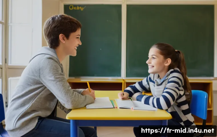 중학교 학급 운영 전략 - A modern French middle school classroom scene showing diverse students actively participating in a s...