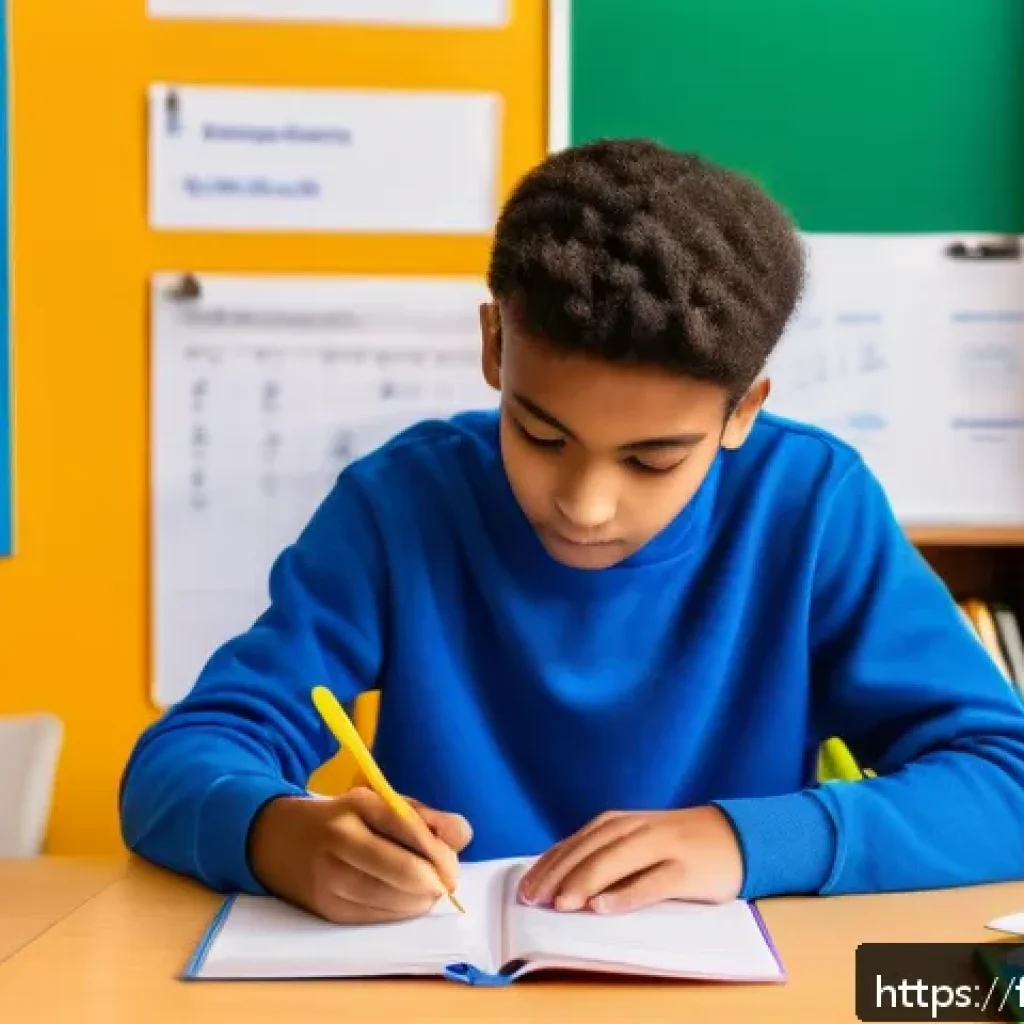 중학교 학습 코칭 - A focused French middle school student sitting at a neatly organized desk in a bright, quiet study r...