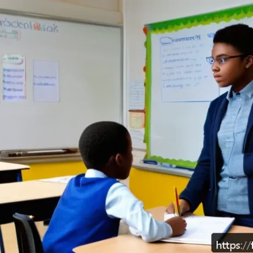 중학교 필수 과목 - A bright and modern French middle school classroom scene where diverse students are actively engaged...