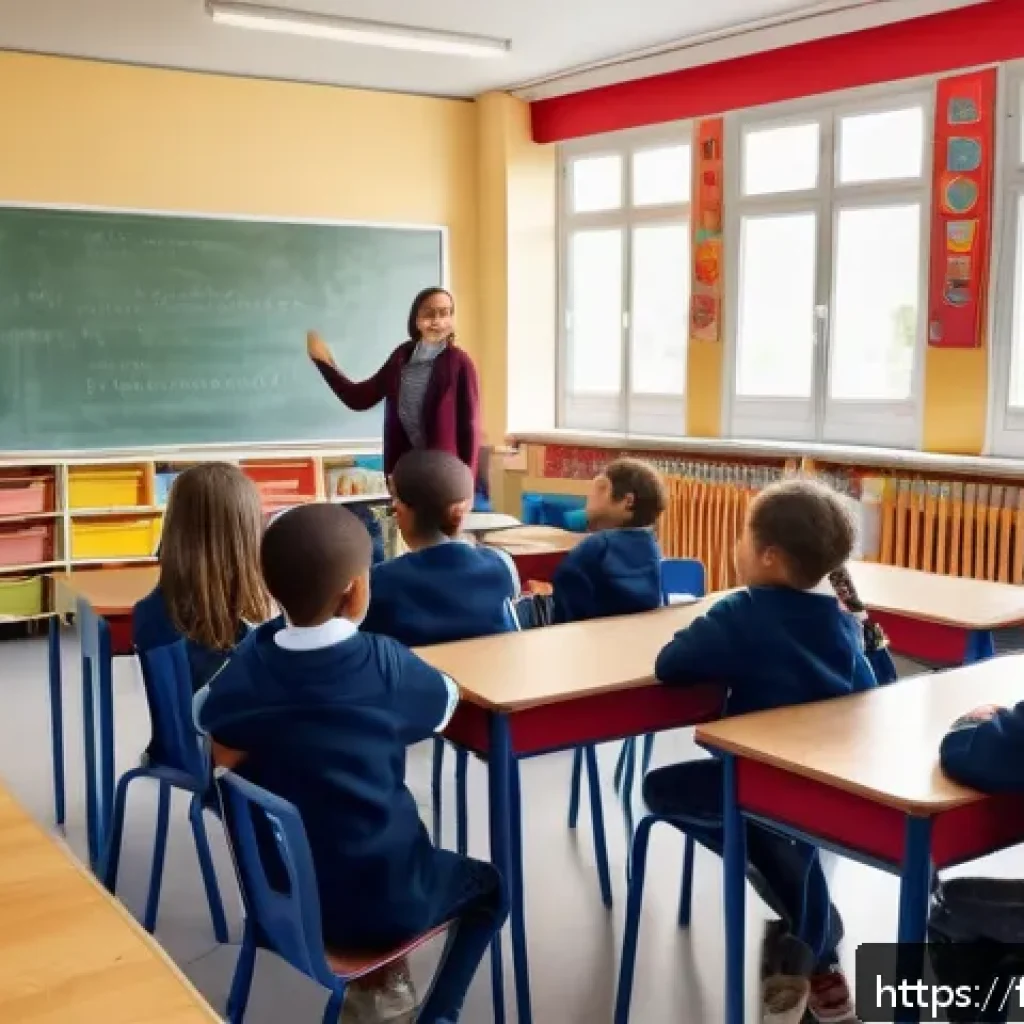 중학교 학급 분위기 조성법 - A warm, welcoming classroom scene in a French primary school setting: a diverse group of children ag...