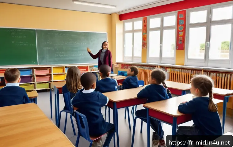 중학교 학급 분위기 조성법 - A warm, welcoming classroom scene in a French primary school setting: a diverse group of children ag...
