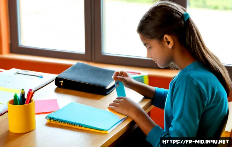중학교 학습 목표 설정 전략 - Photorealistic French middle school student at a tidy home desk setting clear weekly learning goals ...
