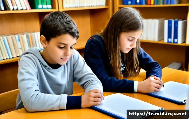 중학교 학습 동아리 운영 - Photorealistic French middle school study club in a bright modern classroom, diverse students aged 1...